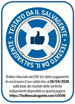 Bollino Servizio Sicuro Verificato rilasciato da Il Salvagente
